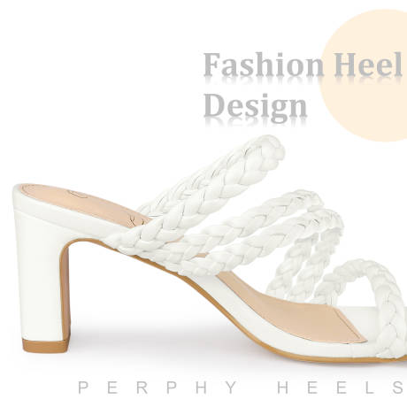 Allegra K- Square Toe Braided Strap Chunky Heels Sandals