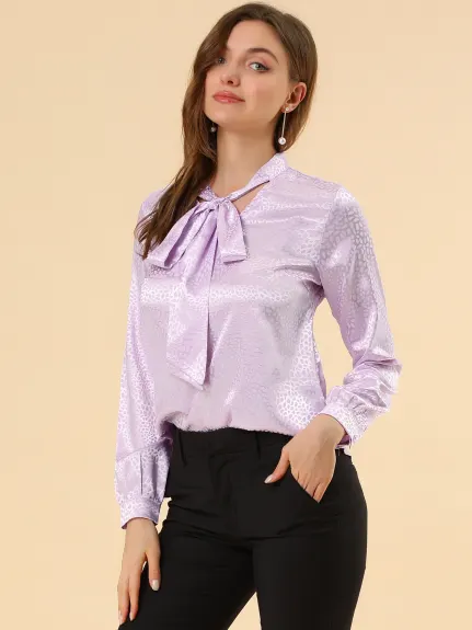 Allegra K- Irregular Dotted Long Sleeve Tie Neck Blouse