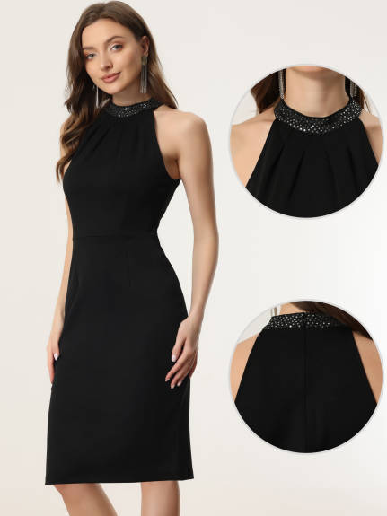 Allegra K - Sleeveless Bodycon Cocktail Halter Dress