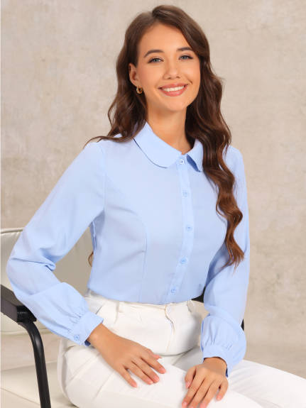 Allegra K - Peter Pan Collar Long Sleeve Work Shirt