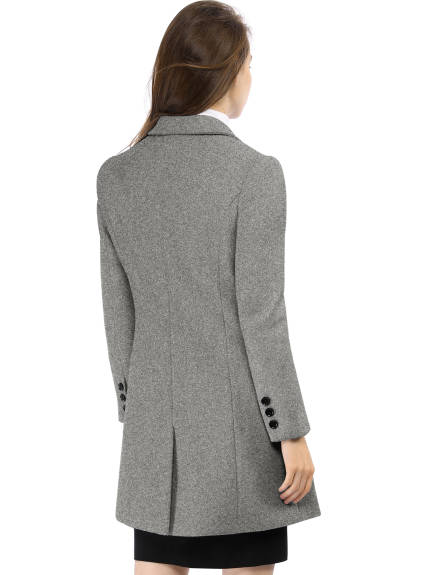 Allegra K- Double Breasted Back Vent Longline Overcoat