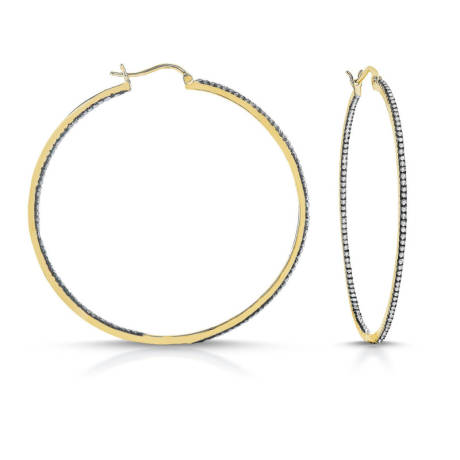 Rachel Glauber Two-Tone with Clear Cubic Zirconia Slim Large Hoop Earrings