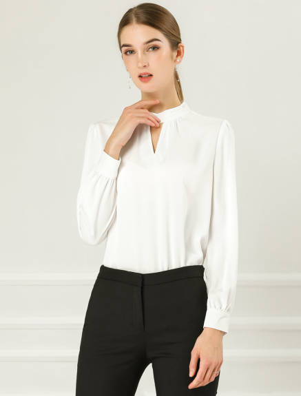 Allegra K- Stand Collar Long Sleeve Blouse Shirt