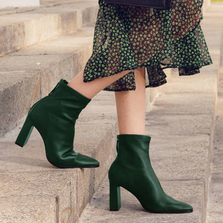 Allegra K- Pointy Toe Back Zip Block Heel Ankle Boots