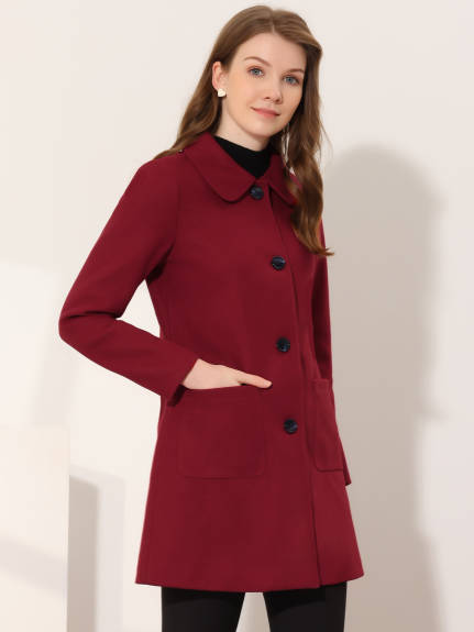 Allegra K- Turn Down Collar Single Breasted Mid Length Overcoat