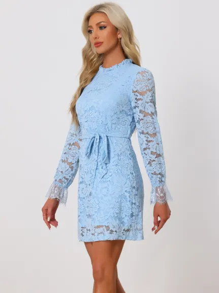 Allegra K- Elegant Ruffle Floral Lace Dress