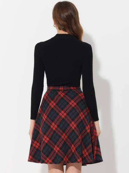 Allegra K - Plaid Tartan Knee Length A-Line Skirt