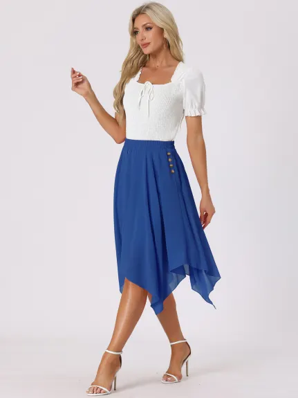 Allegra K- Elastic Waist Chiffon Handkerchief Hem Midi Skirt