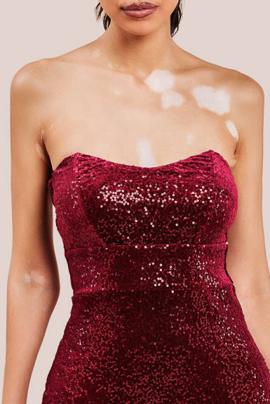 Goddiva - Sequin Velvet Bandeau Maxi Dress