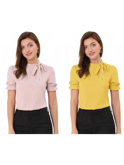 Allegra K - Tie Neck Summer Blouse Pack, Pink Combo 2