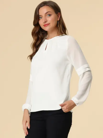 Allegra K- Long Sleeve Keyhole Neck Blouse Top