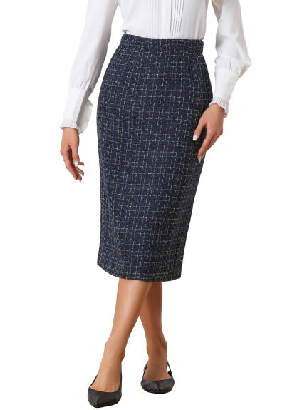 Allegra K- Plaid Tweed High Waist Bodycon Pencil Skirt