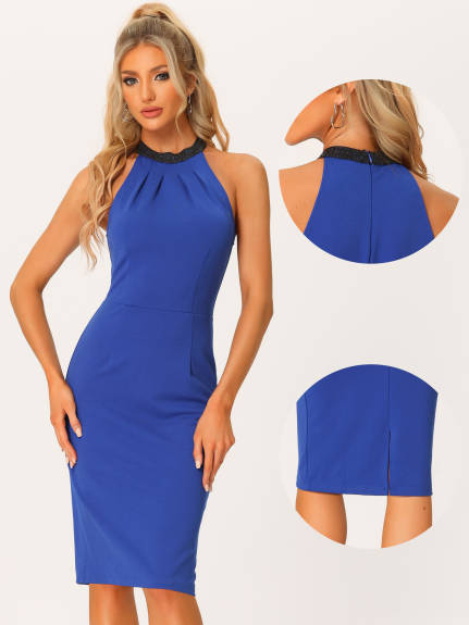 Allegra K - Sleeveless Bodycon Cocktail Halter Dress