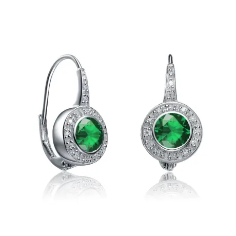 Genevive Sterling Silver with Round Colored Cubic Zirconia Drop Euro Earrings