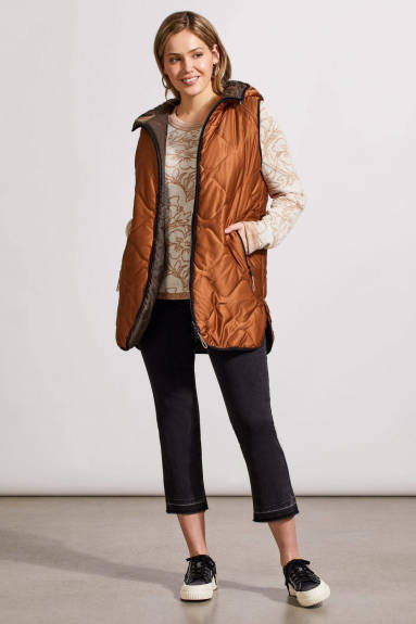 Tribal - Reversible Hooded Puffer Vest with Hi-Low Hem