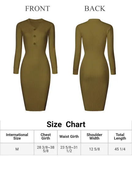 Hobemty- Button Front Knit Bodycon Midi Dress