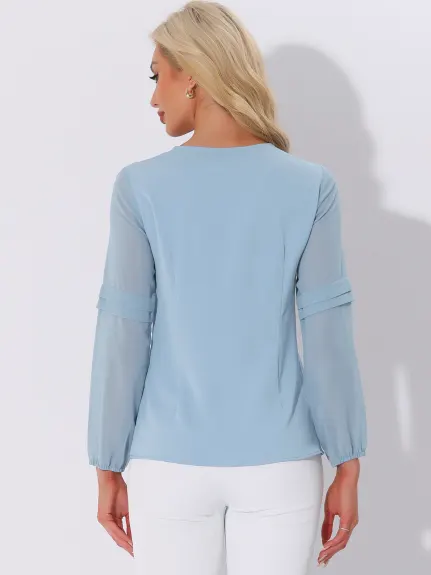 Allegra K- Long Sleeve Keyhole Neck Blouse Top