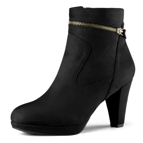 Allegra K- Round Toe Ankle Mid Heel Boots