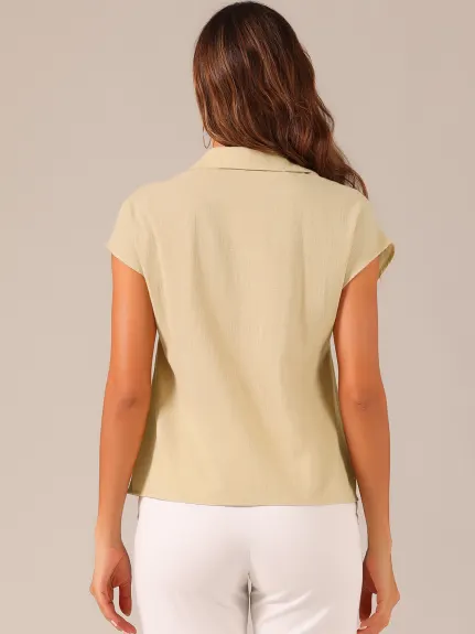 Allegra K- Blouse à manches boutonnées en lin