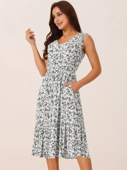 Allegra K - Sleeveless V Neck Floral Flowy Dress