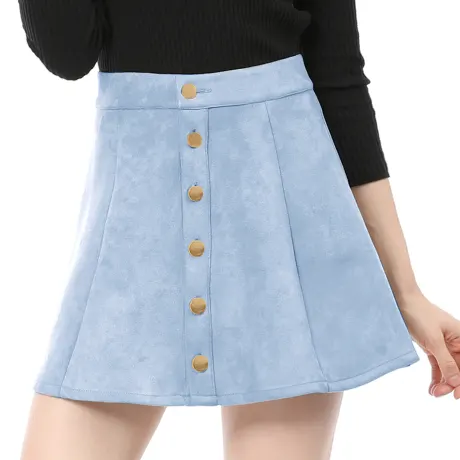 Allegra K - Faux Suede Button A-Line Mini Skirt