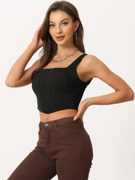 Allegra K- Square Neck Bustier Zip Top