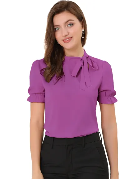 Allegra K - Bow Tie Neck Elegant Summer Top