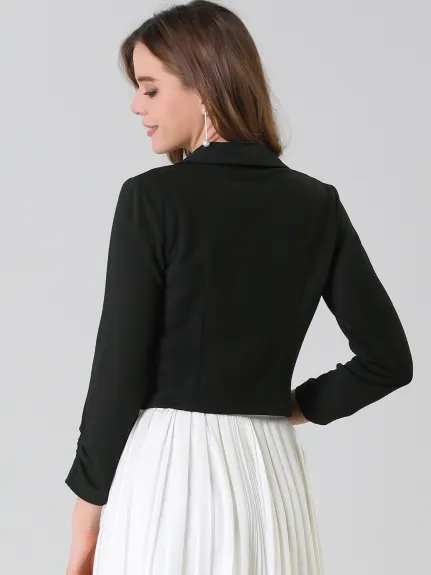 Allegra K- Cropped Notched Lapel Long Sleeve Blazer