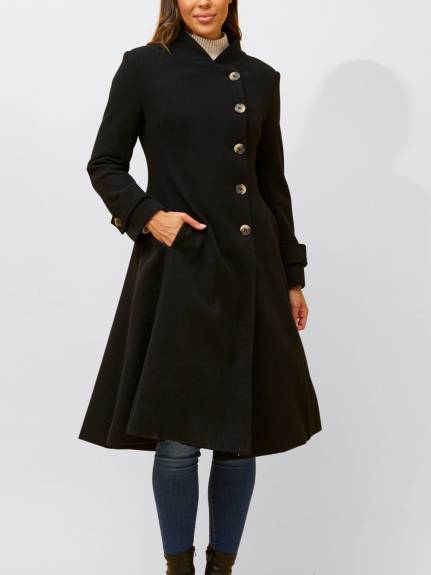 Annick - Harper Manteau Évasé Rétro Boutons Latéraux