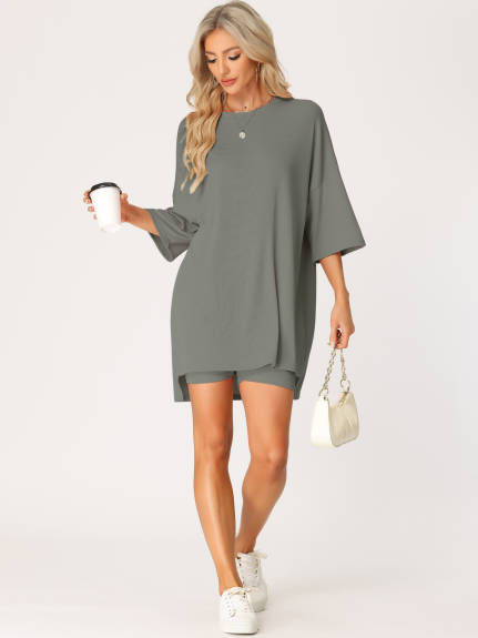 cheibear - Oversized T-Shirt with Shorts Lounge Set