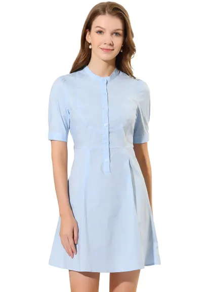 Allegra K- Short Sleeve Belted Skater Shirt Dress