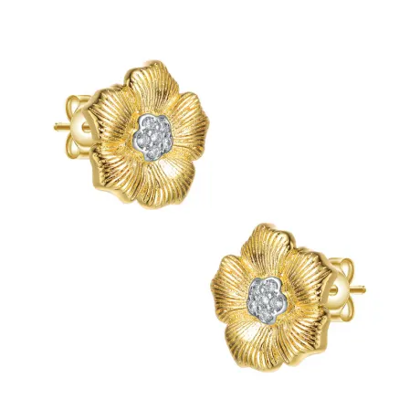 Rachel Glauber 14k Gold Plated with Clear Cubic Zirconia Floral Stud Earrings
