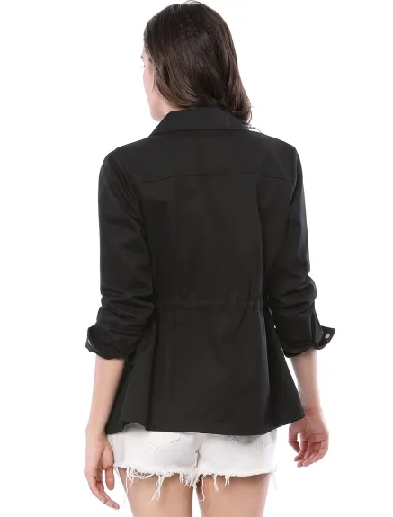 Allegra K- Flap Pockets Veste utilitaire légère