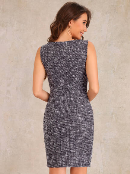 Allegra K - Sleeveless Boat Neck Sheath Tweed Dress