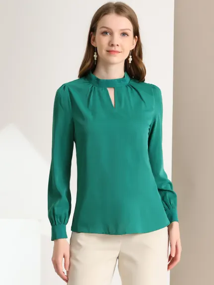 Allegra K- Stand Collar Long Sleeve Shirt Blouse