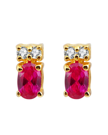 Genevive Sterling Silver 14k Gold Plated with Colored Cubic Zirconia Stud Earrings