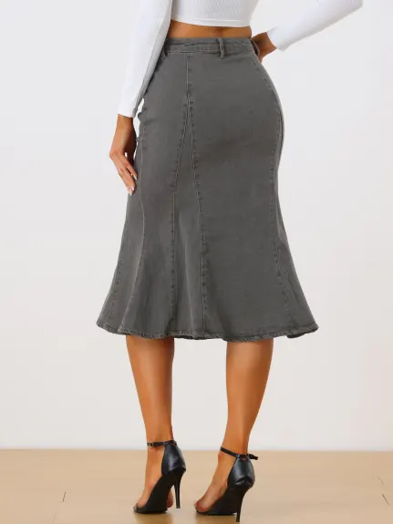 Allegra K- Fishtail Hem Bodycon Midi Denim Skirt