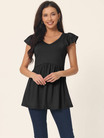 Allegra K- Ruffle Flowy Hide Belly Top