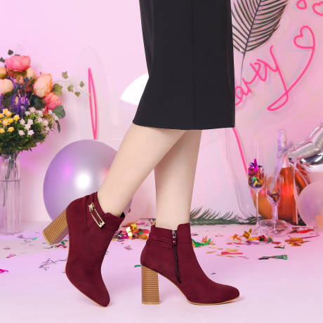 Allegra K- Buckle Round Toe Chunky Heel Ankle Boots