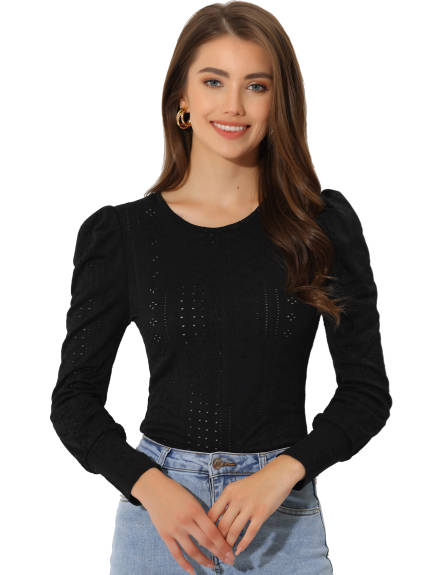 Allegra K - Hollow Out Slim Fit Long Sleeve Top