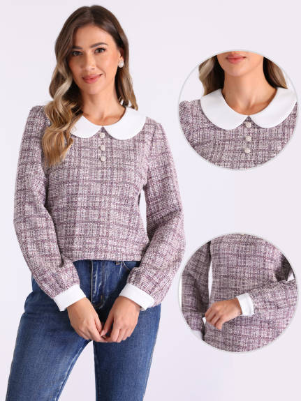 Allegra K - Peter Pan Collared Tweed Blouse