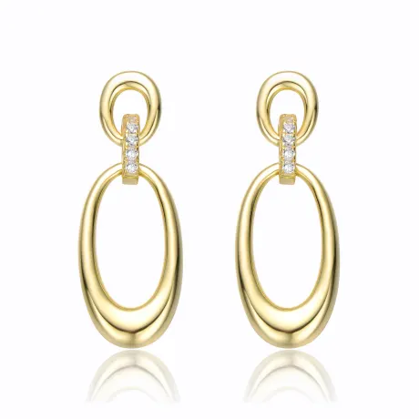 Genevive Sterling Silver 14k Yellow Gold Plated with Cubic Zirconia Oblong Chain Dangle Earrings