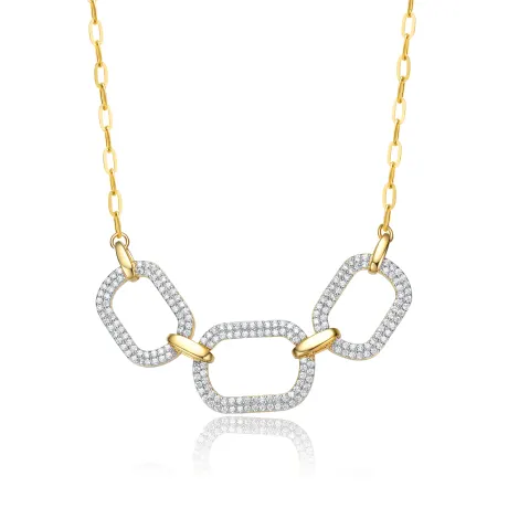 Rachel Glauber 14k Gold Plated with Cubic Zirconia Pave Geometric Oval Chain Necklace