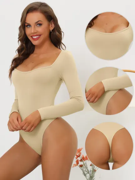 Allegra K- Long Sleeve Stretchy Shapewear Pack, Khaki