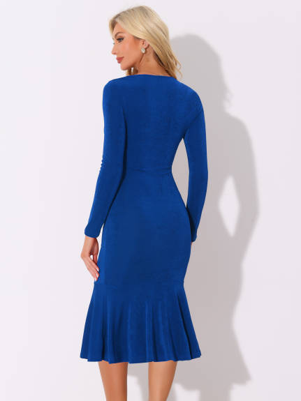 Allegra K - Square Neck Long Sleeve Bodycon Midi Dress