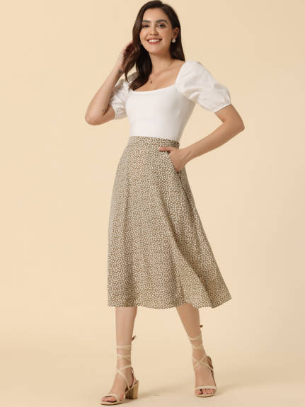 Allegra K- A-Line Floral Chiffon Midi Skirt