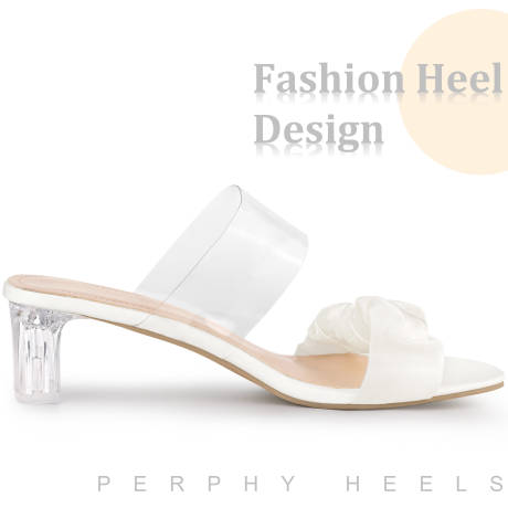 Allegra K- Pleated Strap Clear Low Heel Slide Sandals