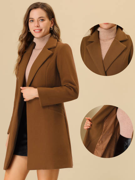 Allegra K- Notched Lapel Belted Wrap Coat with Pockets