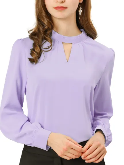 Allegra K- Stand Collar Long Sleeve Blouse Shirt