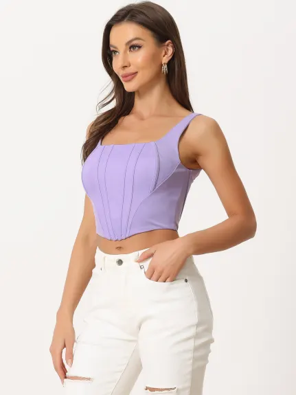 Allegra K- col carré Bustier Zip Top